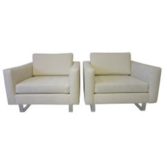 Milo Baughman Styled Upholstered Lounge Chairs
