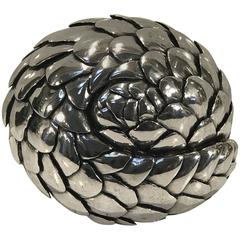 Patrick Marvos, Monumental Sterling Sculpture of a Rolled Pangolin