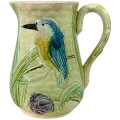 Antique 19th Century French Majolica Bird and Iris Pitcher