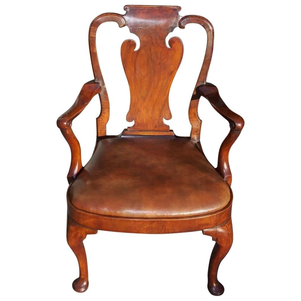 English Queen Anne Burl Walnut Shepard's Crook Armchair, Circa 1740