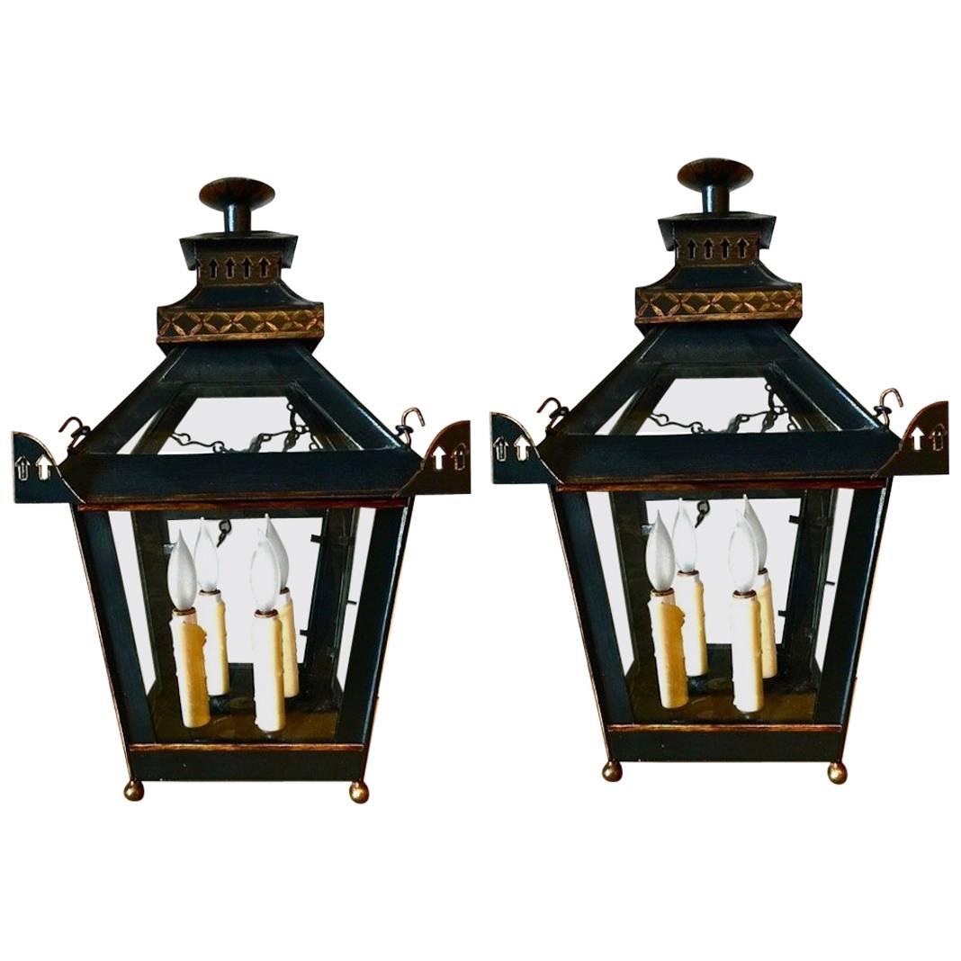 Pair of English Regency Chinoiserie Lanterns in Pagoda Form