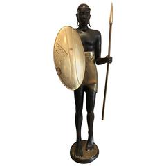 Large Bronze African Warrior Sculpture in Hagenauer Style, 