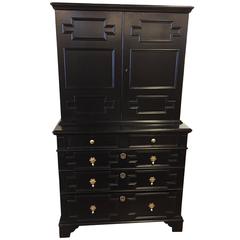 Vintage Black Lacquered Chinoiserie Cupboard