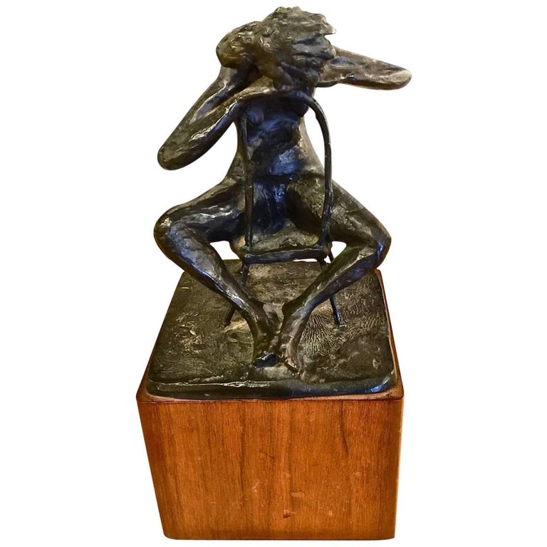 Small Bronze Sculpture of Seated Girl by Gerald Fellman For Sale at 1stDibs