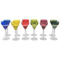 Vintage Wonderful Set 12 Signed Val St. Lambert Wine Glasses Goblets Stemware Bar Ware