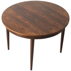 Round Hans Olsen Rosewood Dining Table with Extension Leaf