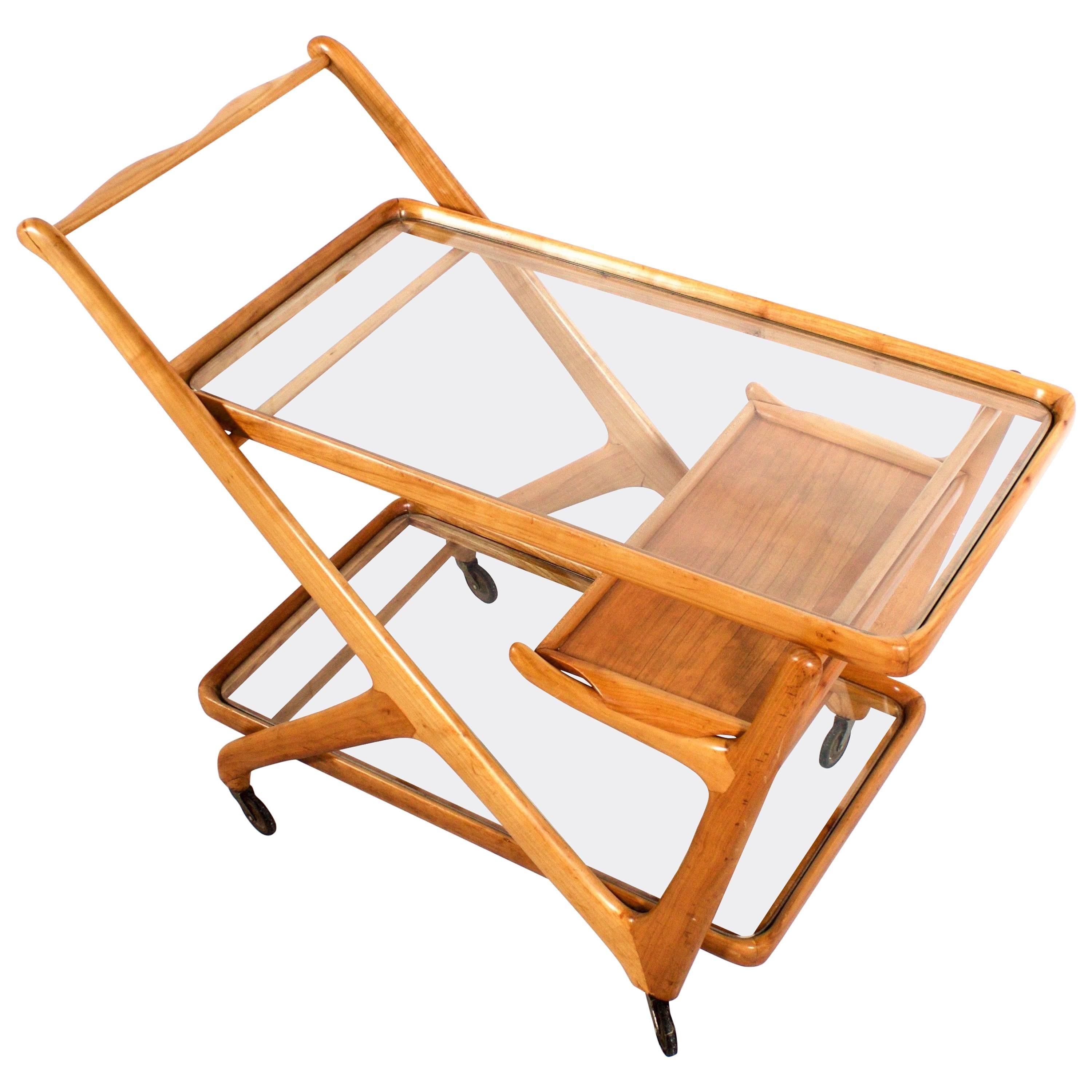 Italian Bar Cart in Light Walnut by Cesare Lacca for Cassina, 1950s