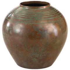 A Large Japanese Green-Flecked Bronze Spherical Vase