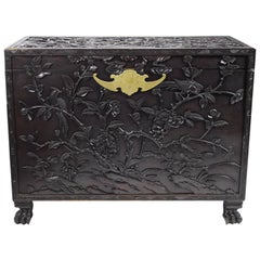 Antique 19th Century Chinese Carved Softwood Blanket Chest