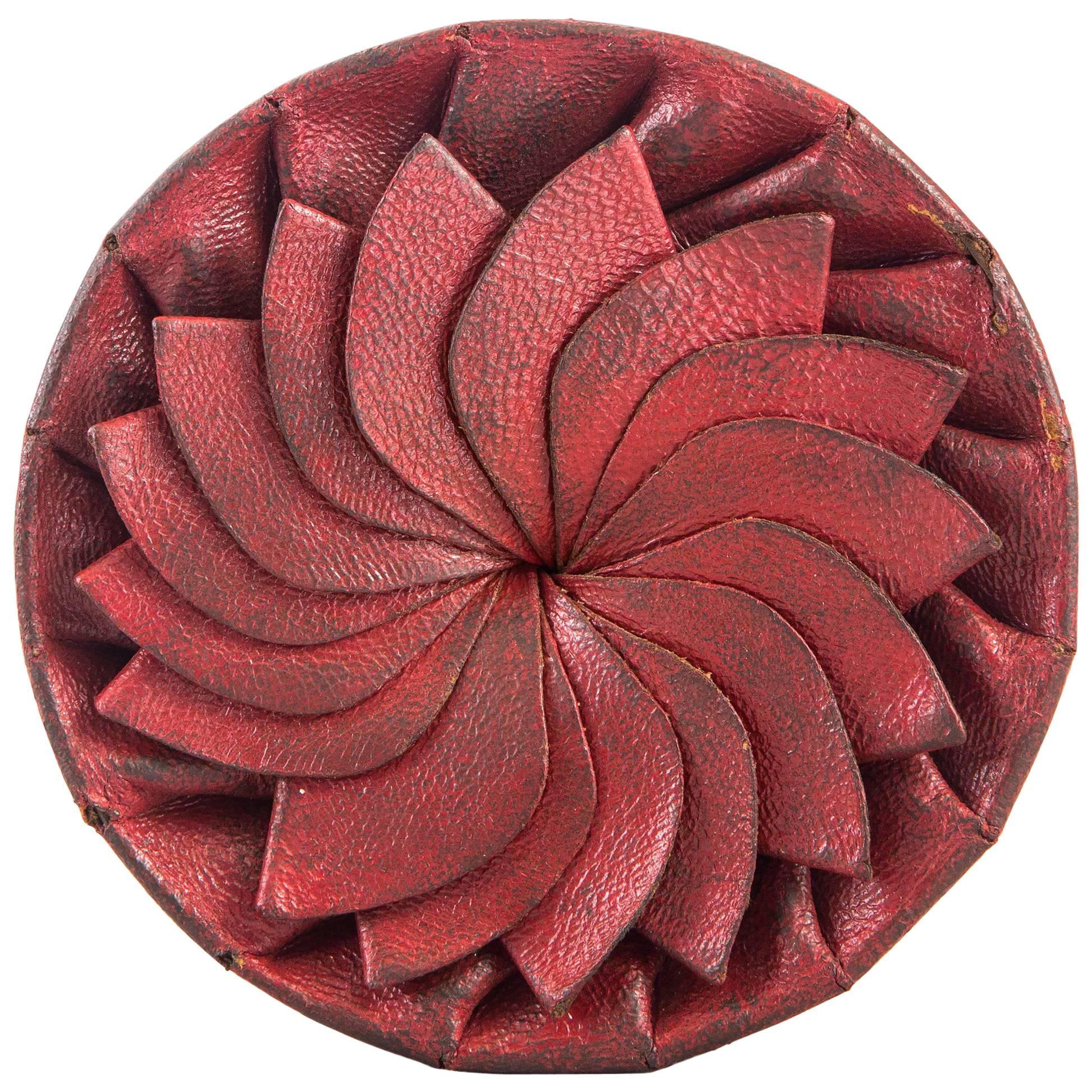 Swedish Circular Pleated Red Leather Box
