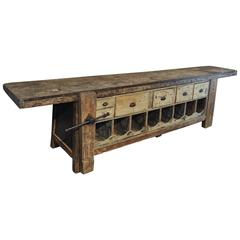 Used Rare French 19th Century Carpenter's Vice and Drawer Workbench
