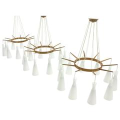 Set of Three Large Chandeliers in the Style of Luxus, Sweden, 1960s