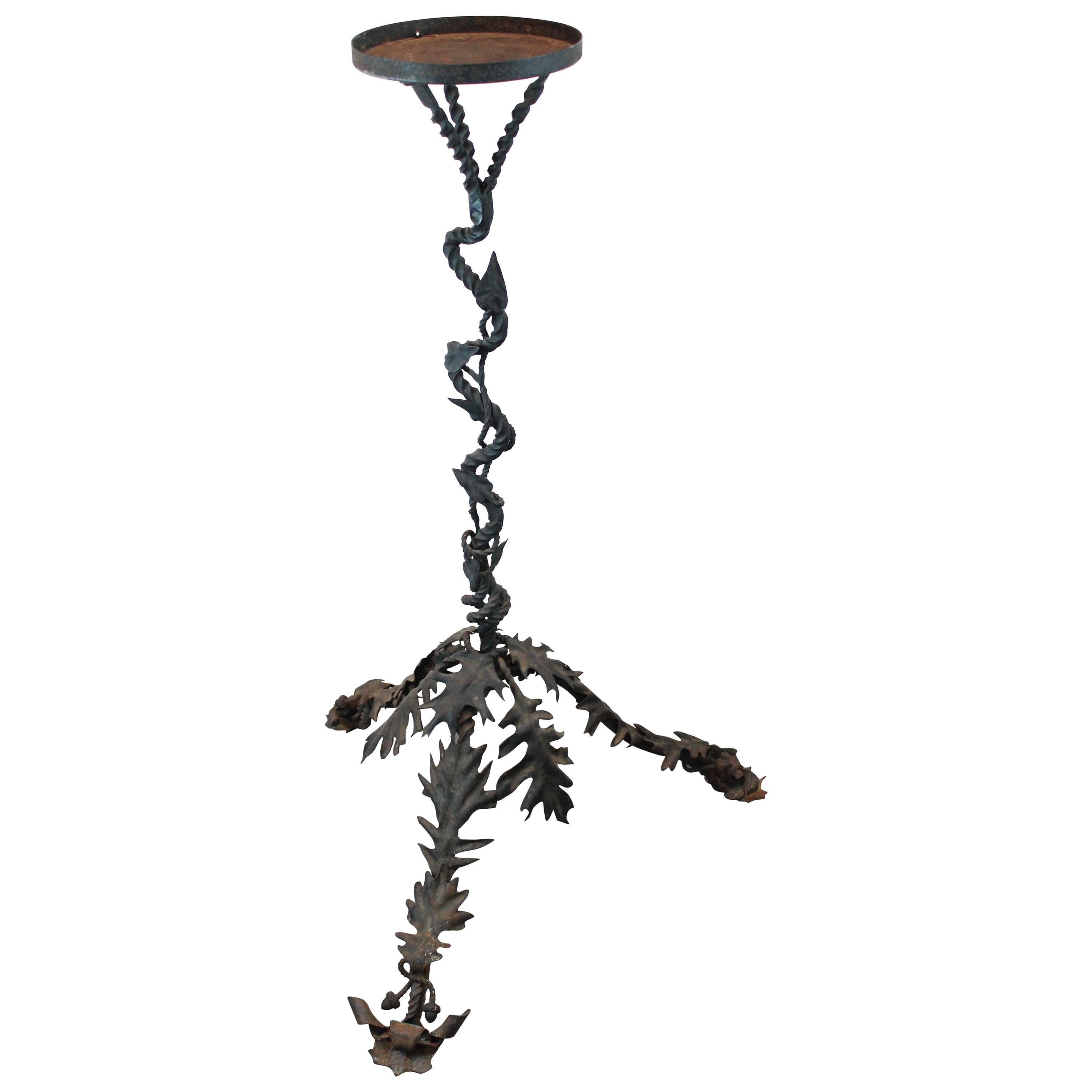 Highly Detailed French Wrought Iron Oak Leaf and Acorn Sculptural Stand For Sale