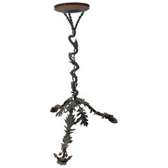 Antique Highly Detailed French Wrought Iron Oak Leaf and Acorn Sculptural Stand