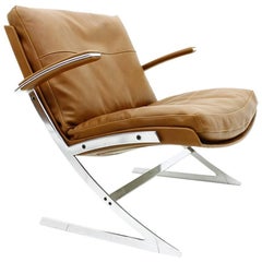 Lounge Chair in Leather and Steel by Preben Fabricius for Arnold Exclusiv, 1972