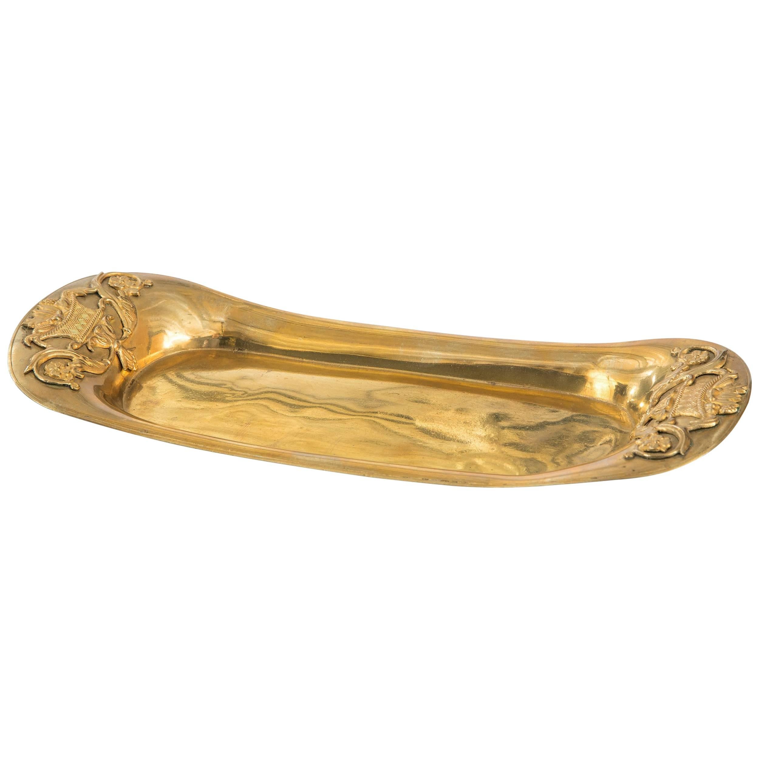A Swedish Neoclassical Brass Pen Tray / Butter Dish