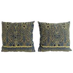 Pair of Vintage Blue and Black Ikat Decorative Pillows