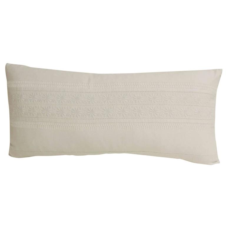 19th Century White Belgium Eyelet and Embroidered Bolster Decorative Pillow For Sale at 1stdibs