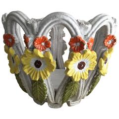 Majolica Open Weave Bowl with Flowers 9