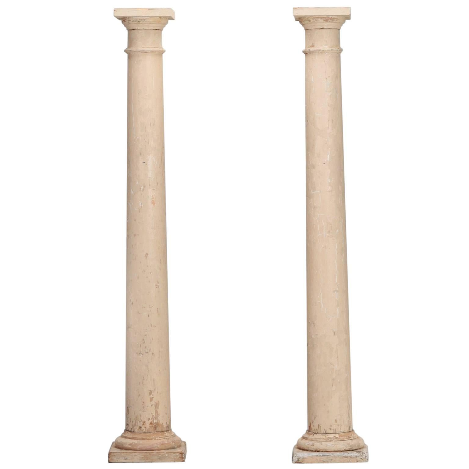 Pair of Architectural Salvage Antique White Painted Wood Columns