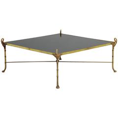 French Brass and Glass Coffee Table with Sculpted Swans