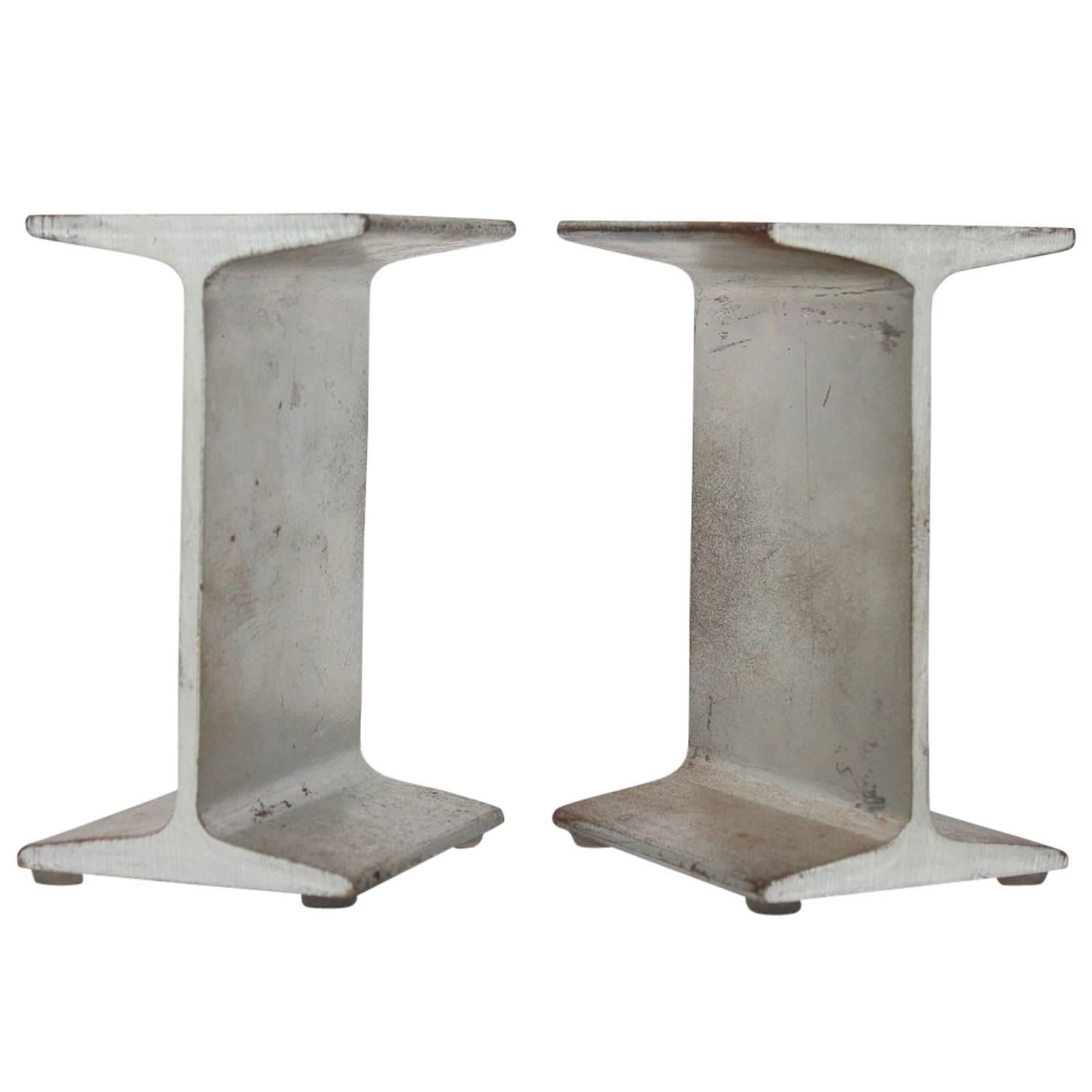 Stylish Mid-Century I-Beam Metal Bookends For Sale