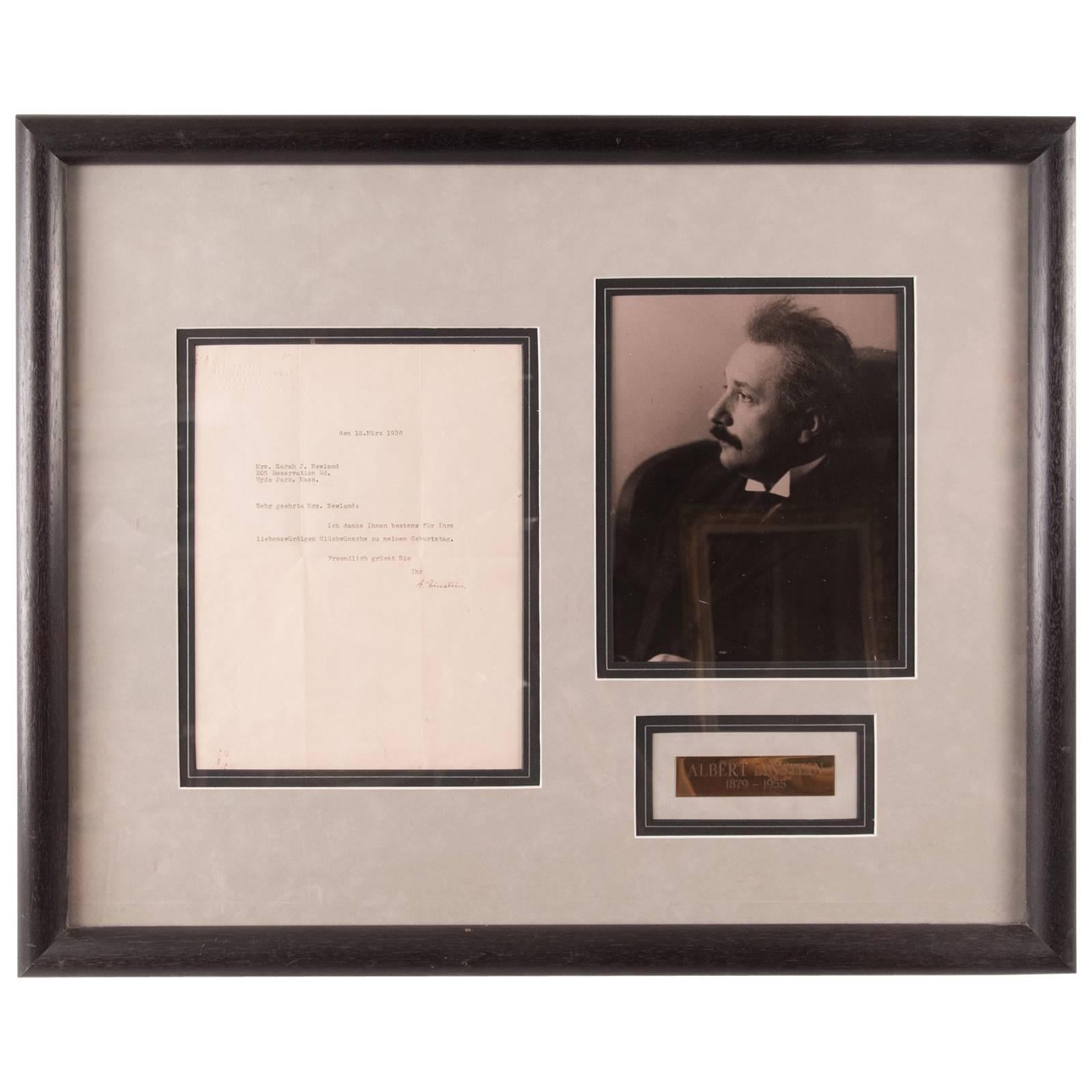 Framed Letter and Photograph from Albert Einstein to Sarah Newland