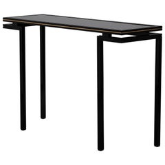 Pierre Vandel Paris Lacquered Wood Black Glass and Brass Console