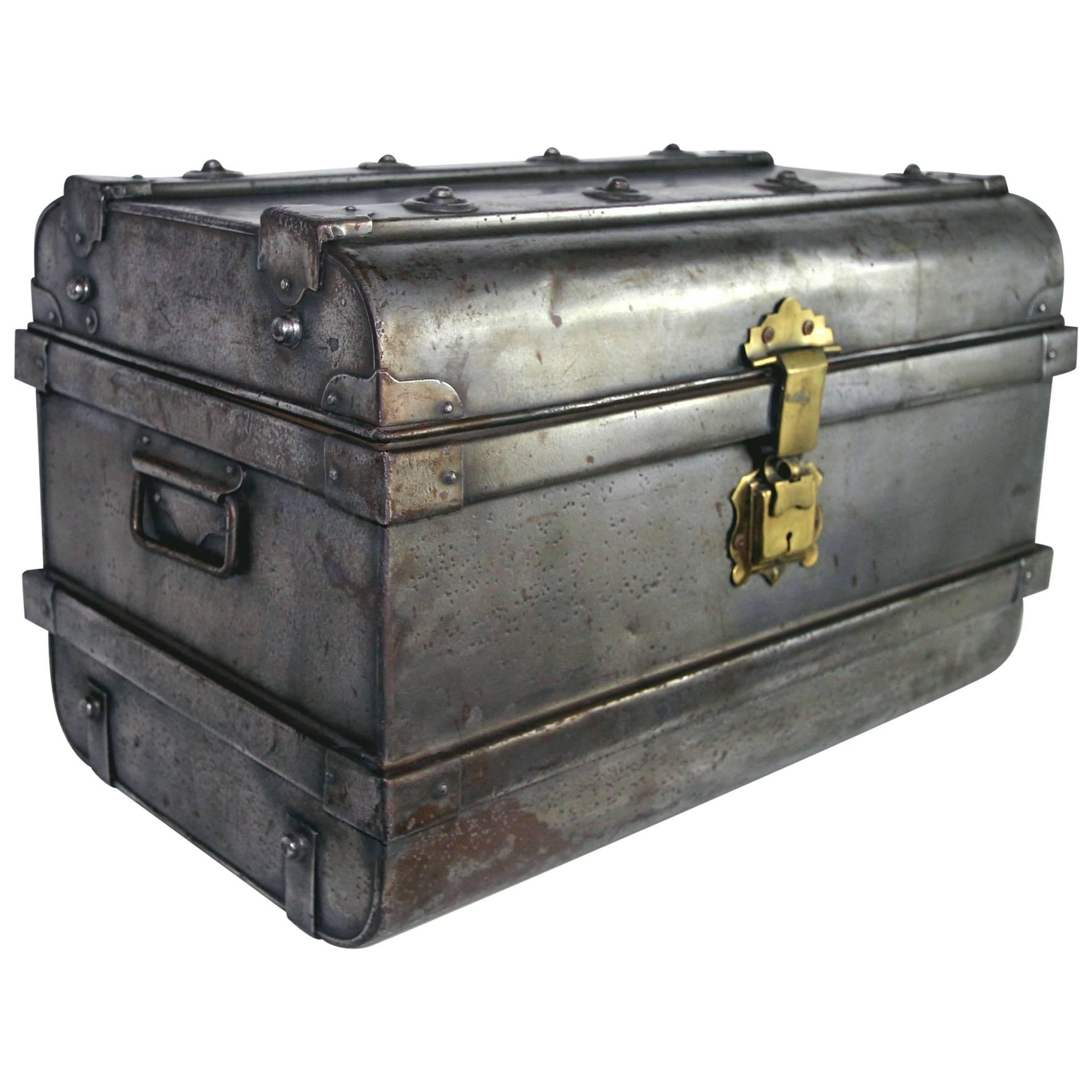 Nickel-Plated Steel Trunk For Sale