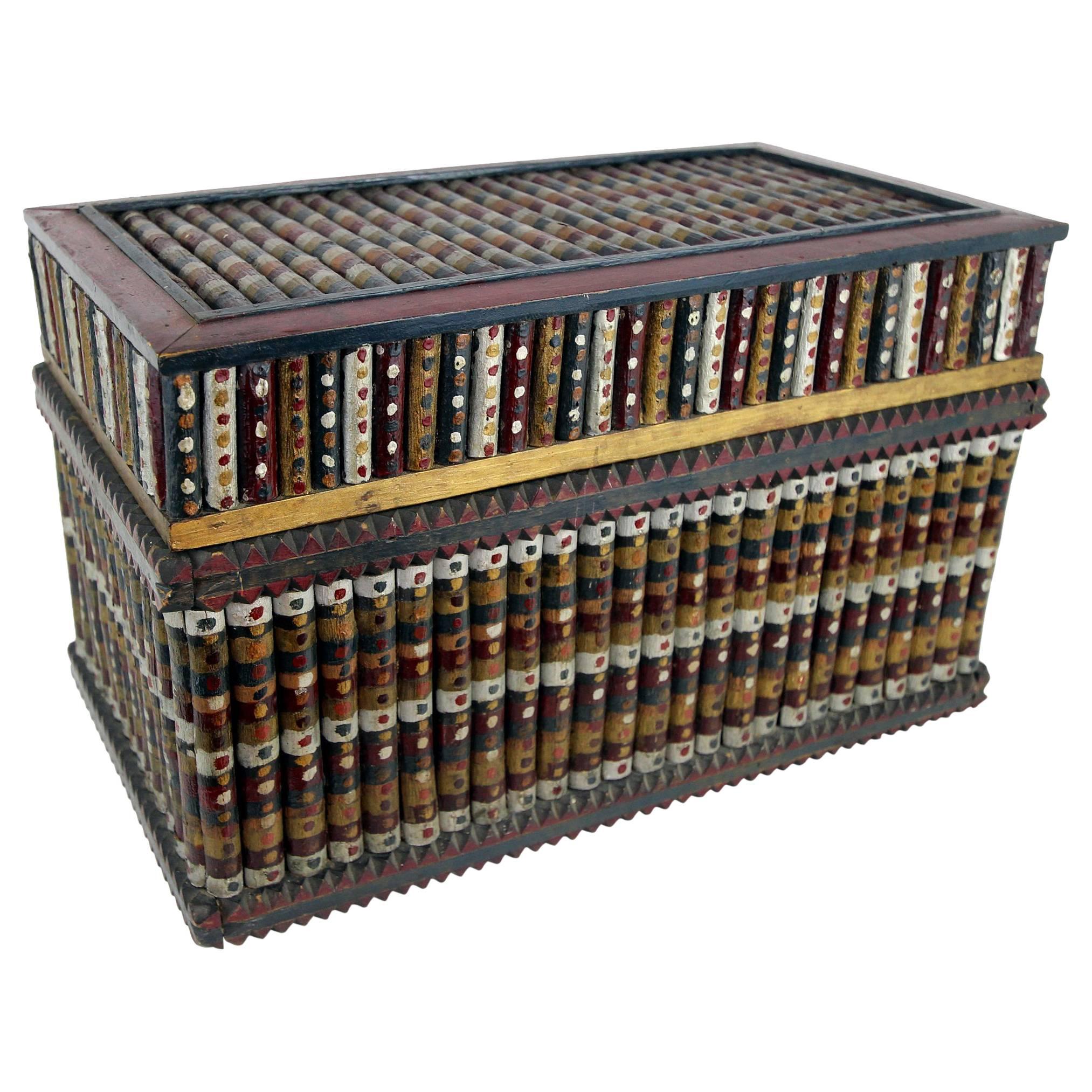 Twig Constructed and Paint Decorated Box, Midwestern, circa 1930 For Sale