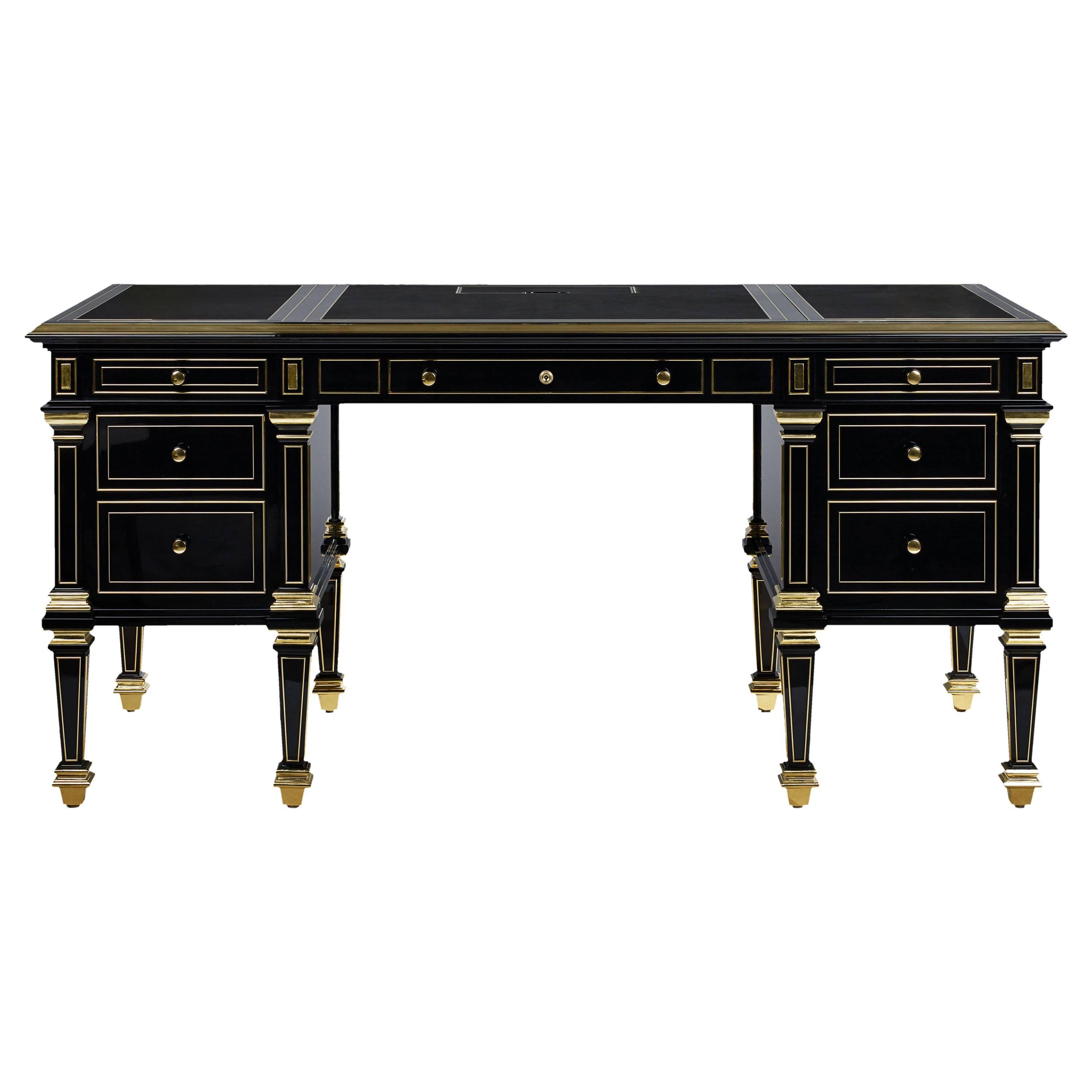 Piano Black and Gold Gilded Desk and Throne