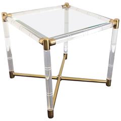 Acrylic and Polished Brass Faux Bamboo Side Table by Charles Hollis Jones