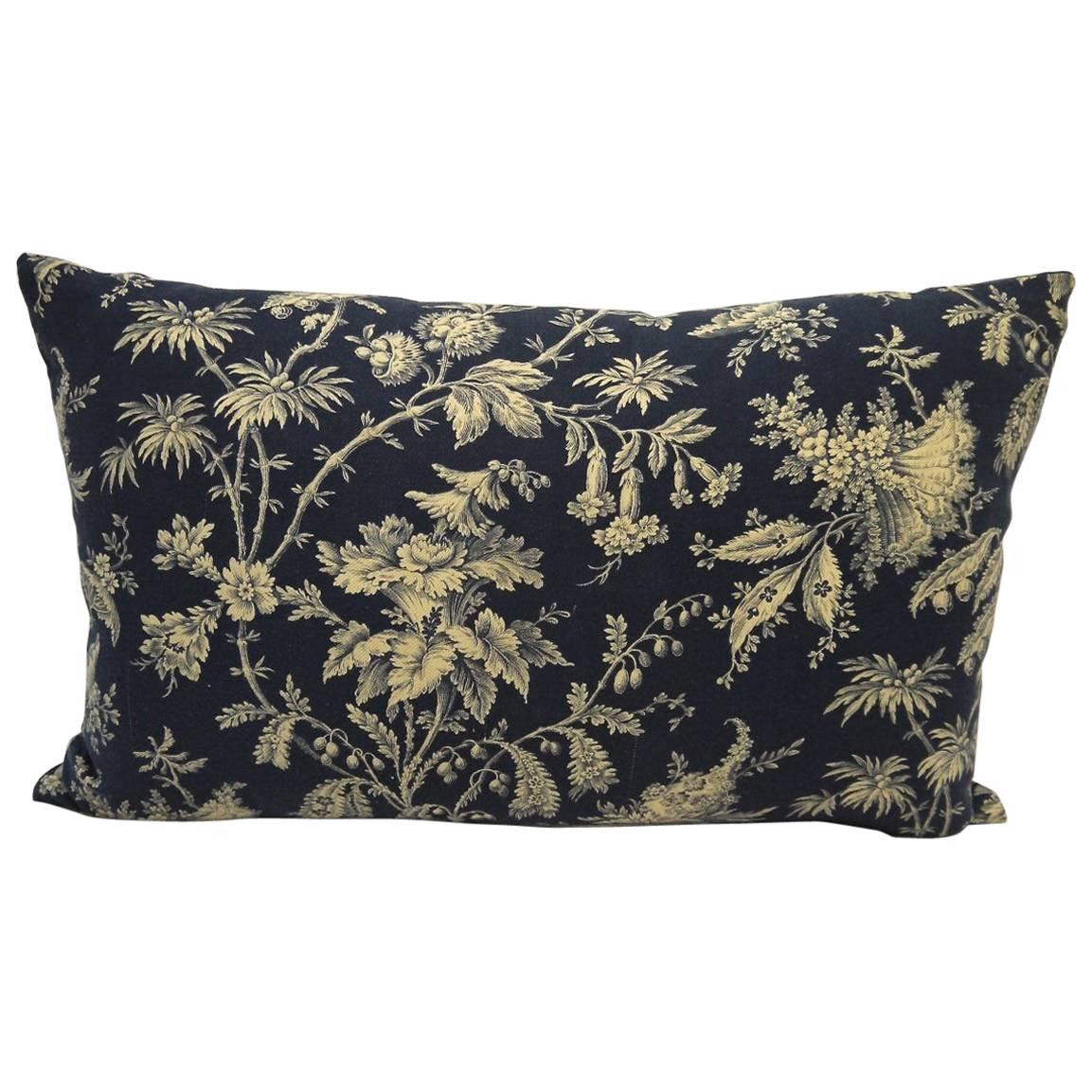 19th Century French Antique Printed Floral Cotton Pillow For Sale