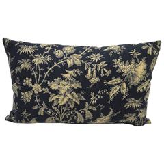 19th Century French Antique Printed Floral Cotton Pillow