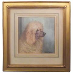 English Poodle Water Color in Gilt Wood Frame