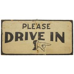 Antique Hand-Painted Directional Sign "Please Drive In" 4