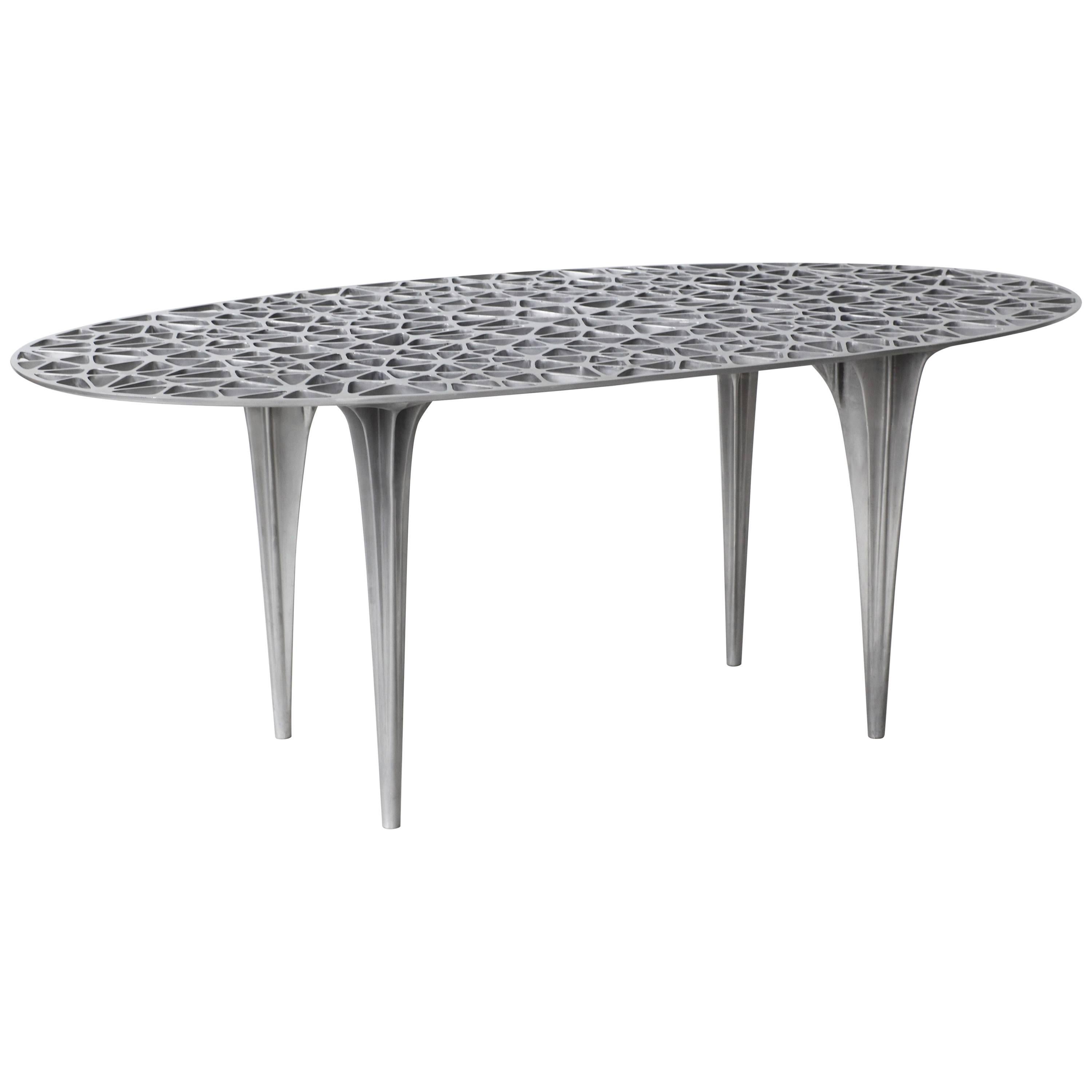 Sedona Round Center Dining Table Glass Top Polished Aluminium by Janne Kyttanen For Sale