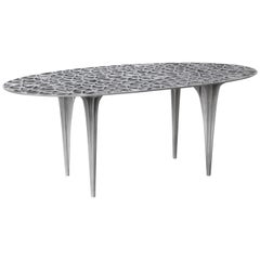 Sedona Round Center Dining Table Glass Top Polished Aluminium by Janne Kyttanen