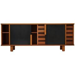 Rare Midcentury Sapele and Black Sliding Door Sideboard