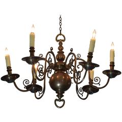 French Patinated Brass Eight-Light Chandelier in Louis XIII Style, 19th Century