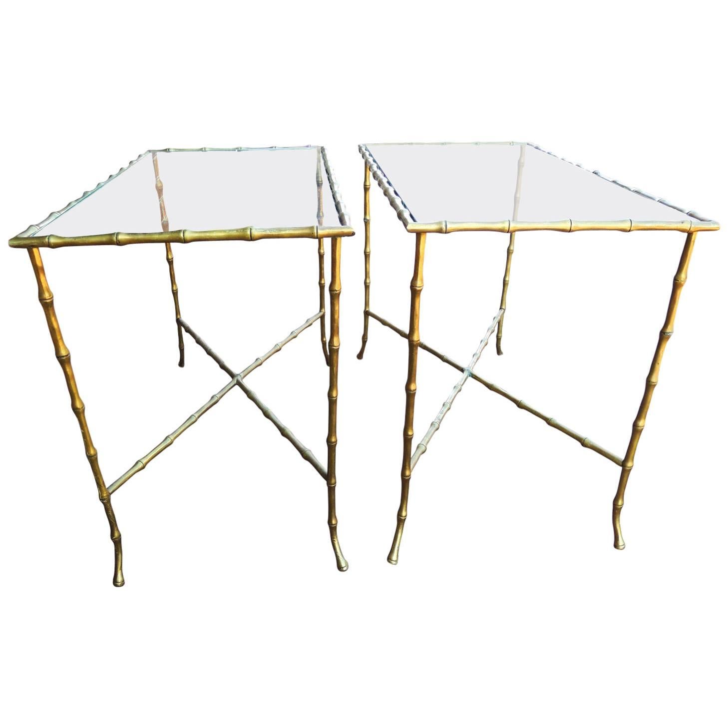 Pair of Brass Faux Bamboo Side Tables Baguès Style
