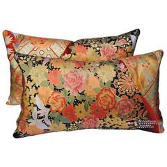 Pair of Custom Japanese Hand Painted Silk Wedding Dimono Pillows Pair of Custom Japanese Hand Painted Silk Wedding Dimono Pillows