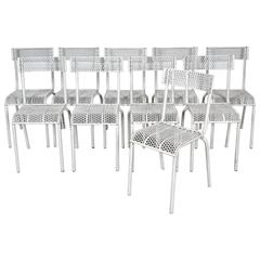 Set of Ten White Rene Malaval Chairs