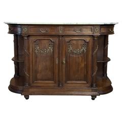 19th Century French Neoclassical Louis XVI Walnut Marble-Top Buffet