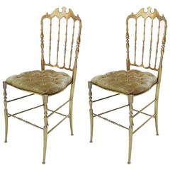 Pair of Brass Chiavari Chairs with Beige Velvet Upholstery 12