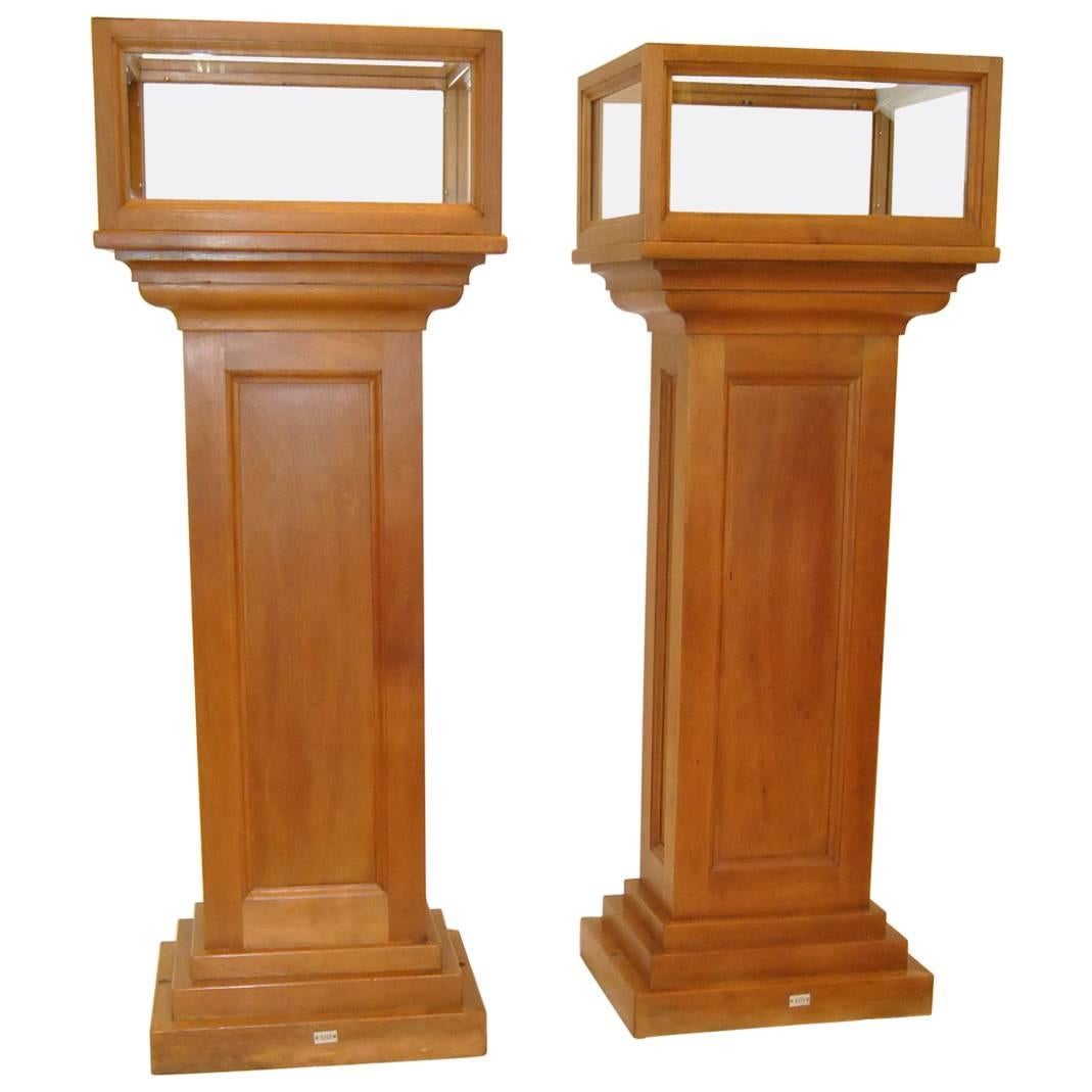 Pair of Solid Cherry Museum Display Pedestals