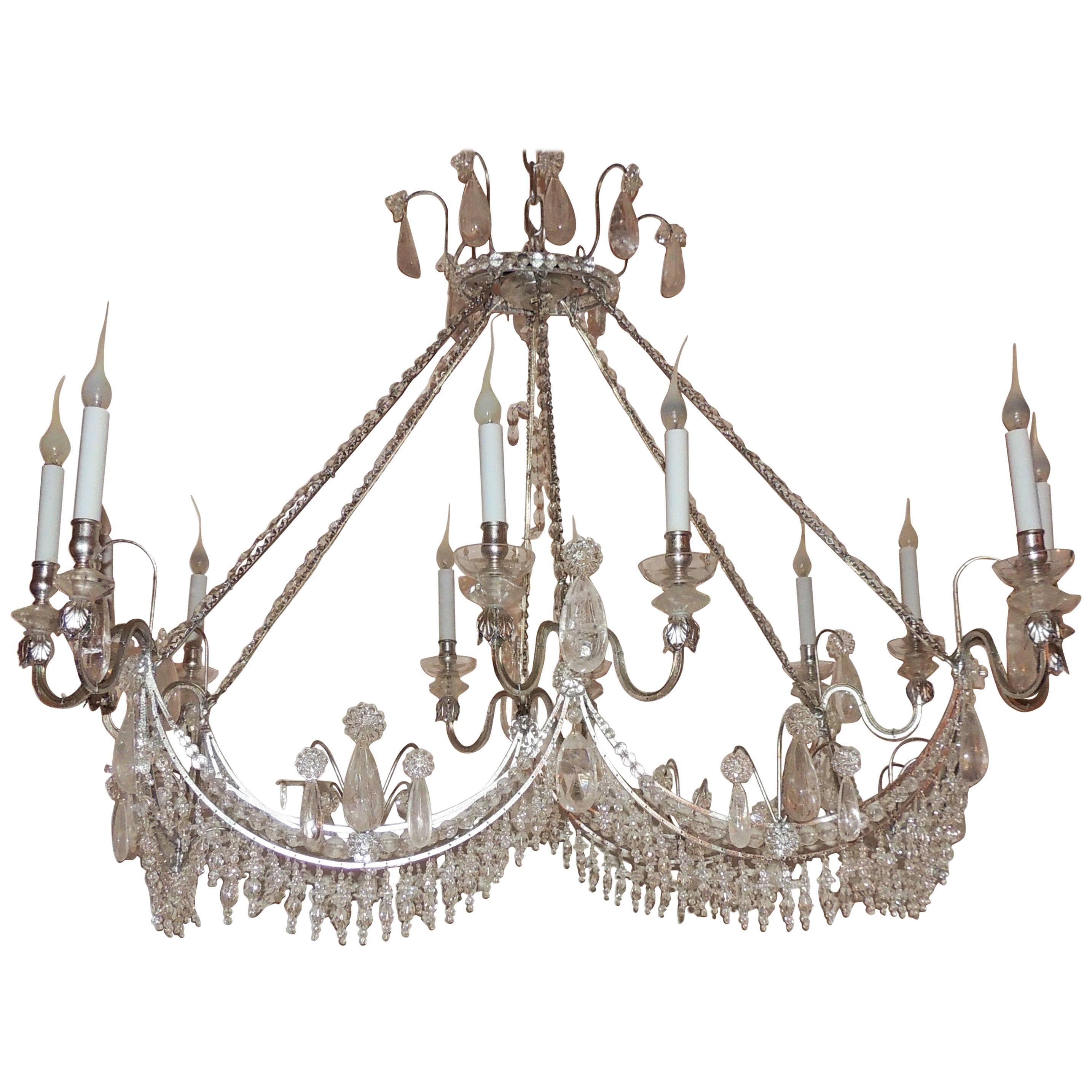 Wonderful Silver Gilt Crystal Swag Rock Crystal Rectangular Chandelier Fixture