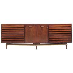 Mid-Century Modern Louvered Front Walnut Dresser by American of Martinsville