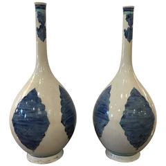 Pair of Antique Persian Blue and White Vases