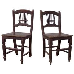 Pair of Irish Country Chairs with Unusual Lyre-Shaped Spindle Design 